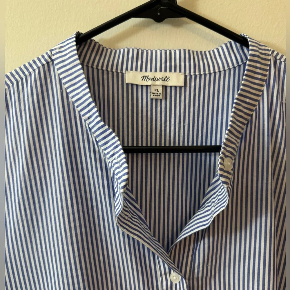 Madewell PERFECT Striped Blue and White 3/4 Sleeve Dress, 100% crisp cotton, XL - Picture 2 of 6
